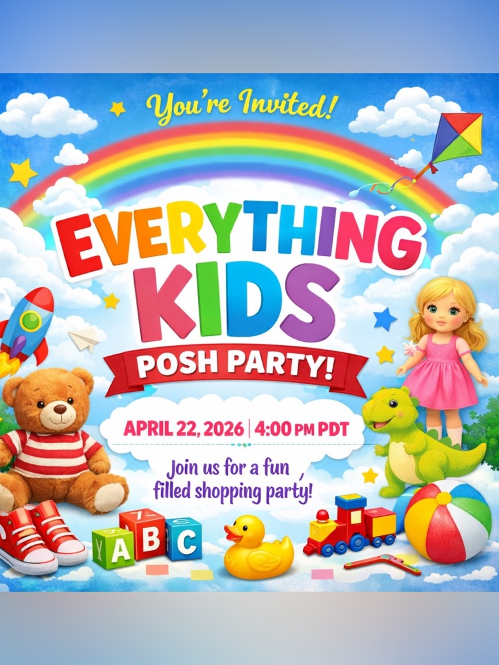 Join me for a Poshmark Party April 22, 2026 at 4:00 PDT: Everything Kids